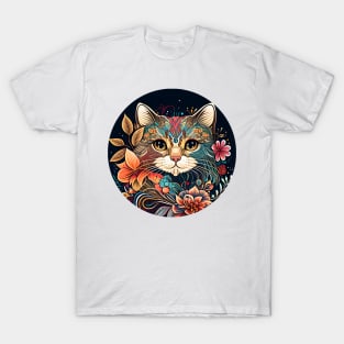 LadLay Cat Flower Beautiful - Cat Boho Lover T-Shirt